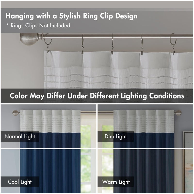 Madison Park Window Curtain Single Panel Faux Silk, Elegant Pleats, Rod Pocket Curtains for Living Room Privacy, Room Darkening Window Curtain for Bedroom and Dorm, Amherst, 84"L x 50"W, Navy - Image 4